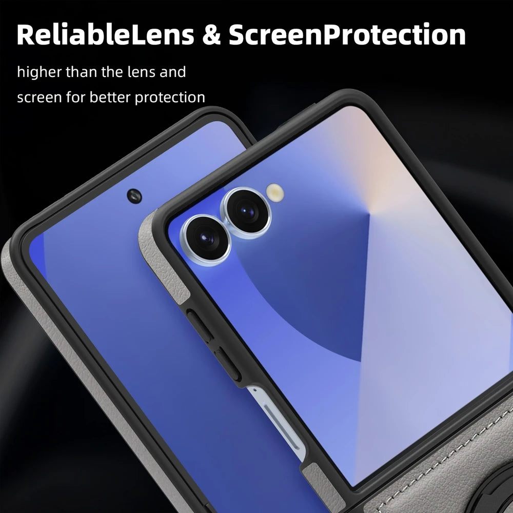 Samsung Galaxy Z Flip 7 Premium Leather Magnetic Case with Ring Holder