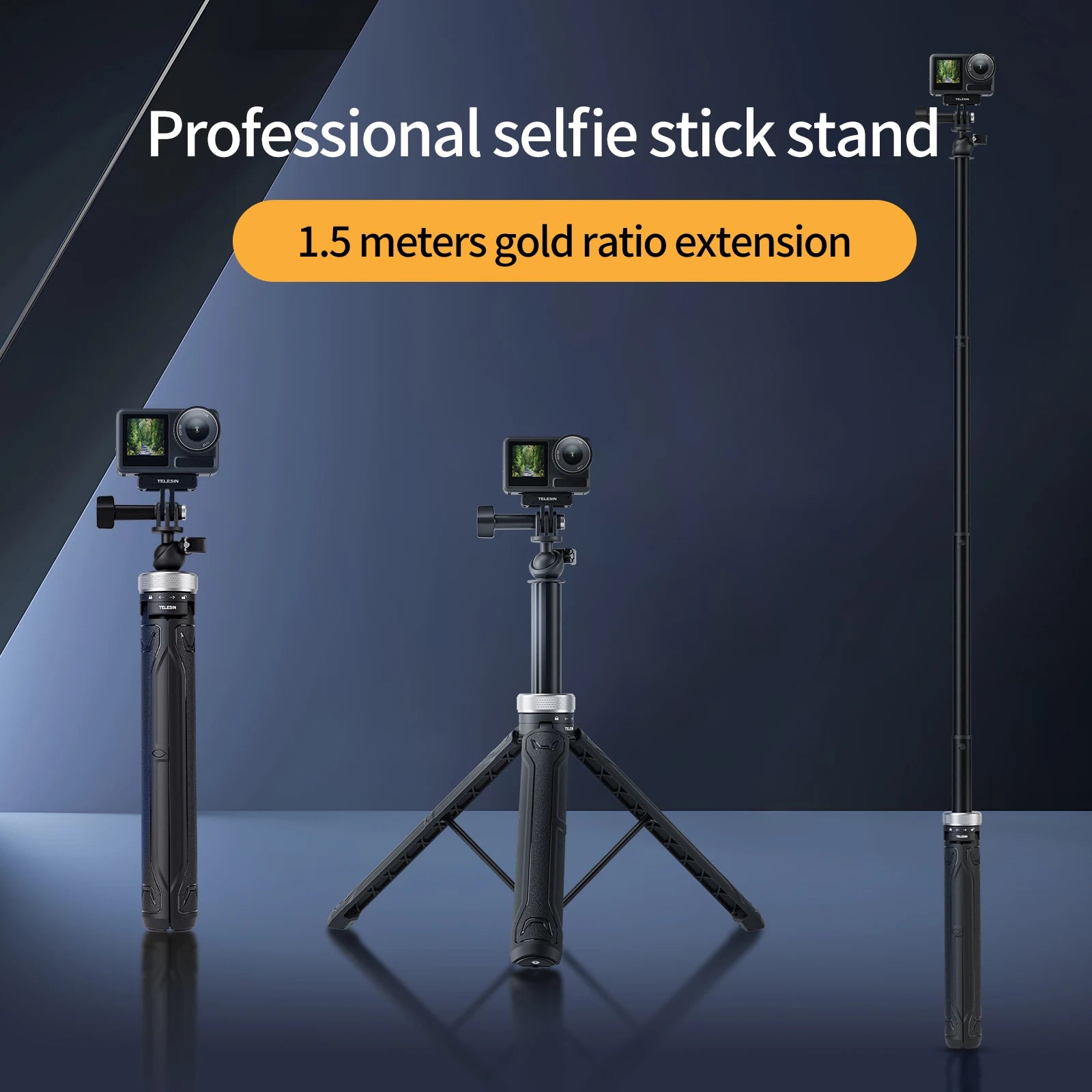 TELESIN 360° Rotating Foldable Selfie Stick Tripod for Action Cameras