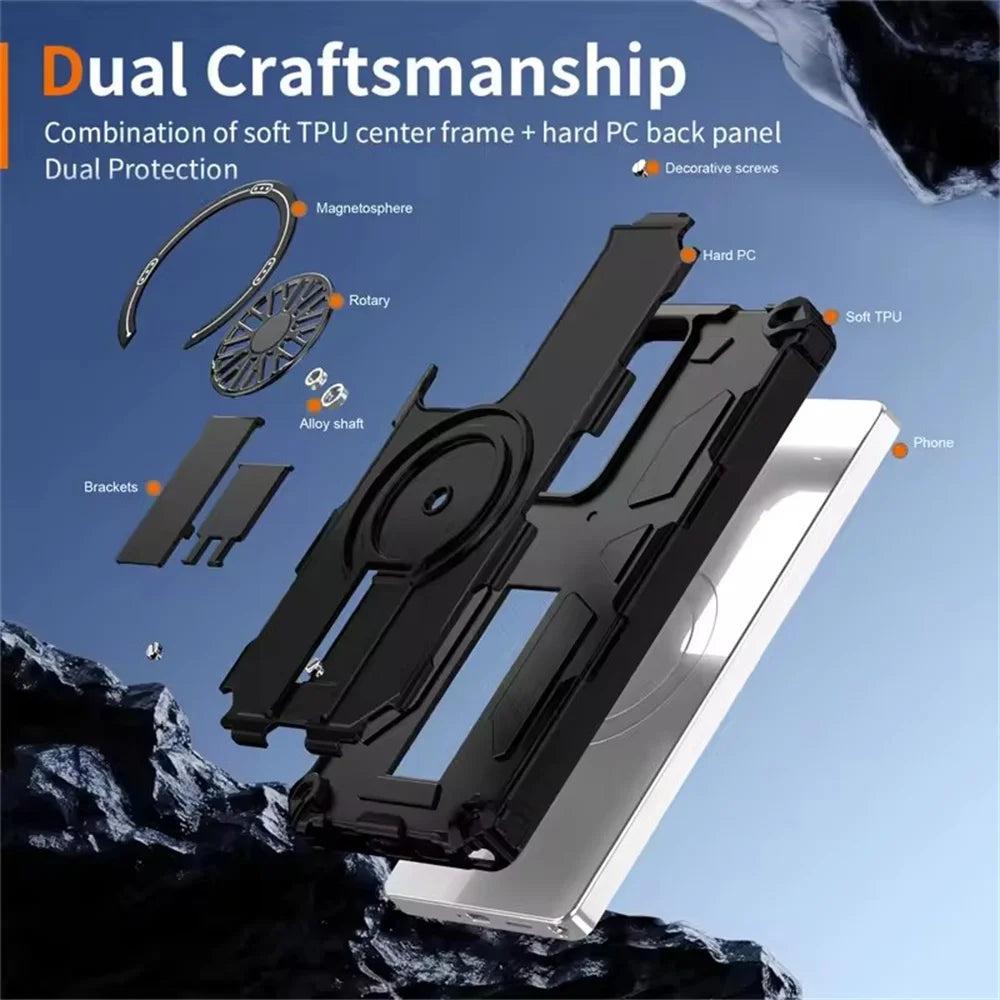 Shockproof Armor MagSafe Case with Invisible Fold Stand for Samsung Galaxy S25 Edge