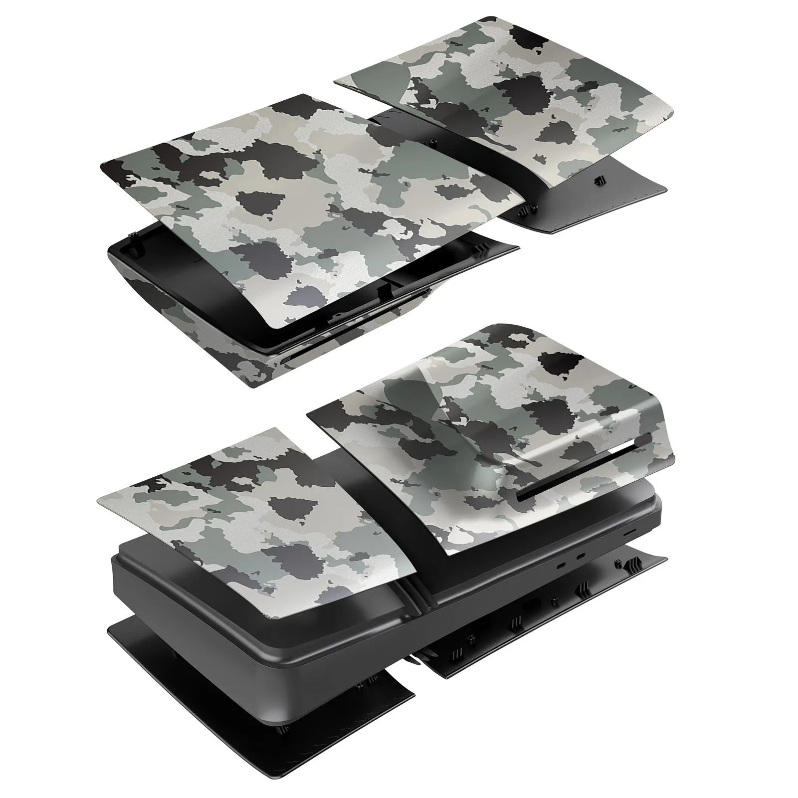 Premium Gray Camouflage Shell Covers for PlayStation 5 Pro Disc Edition