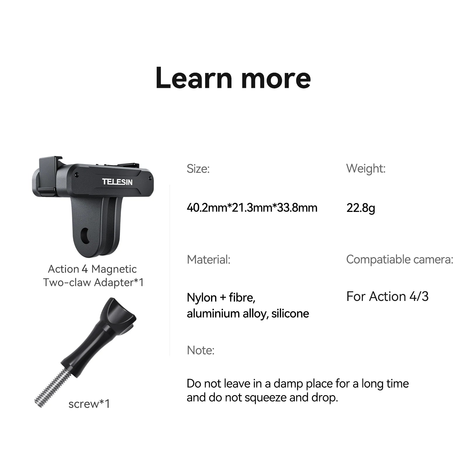 TELESIN Magnetic Two-Claw Adapter for DJI Osmo Action 3/4