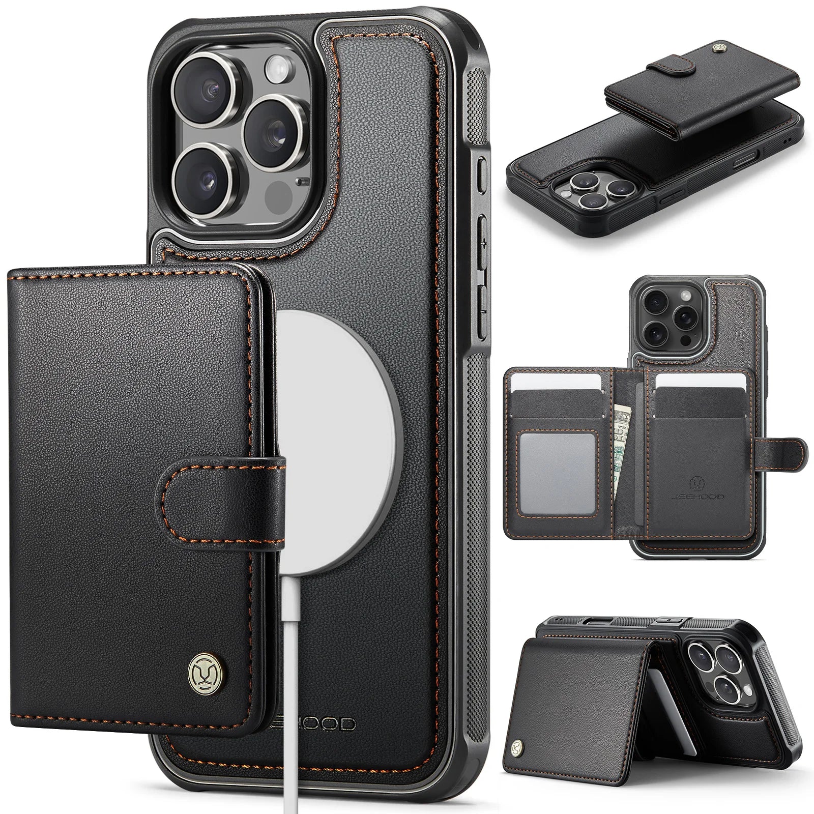 MagSafe Compatible Wallet Case with Card Slots & Stand for iPhone 15 Series