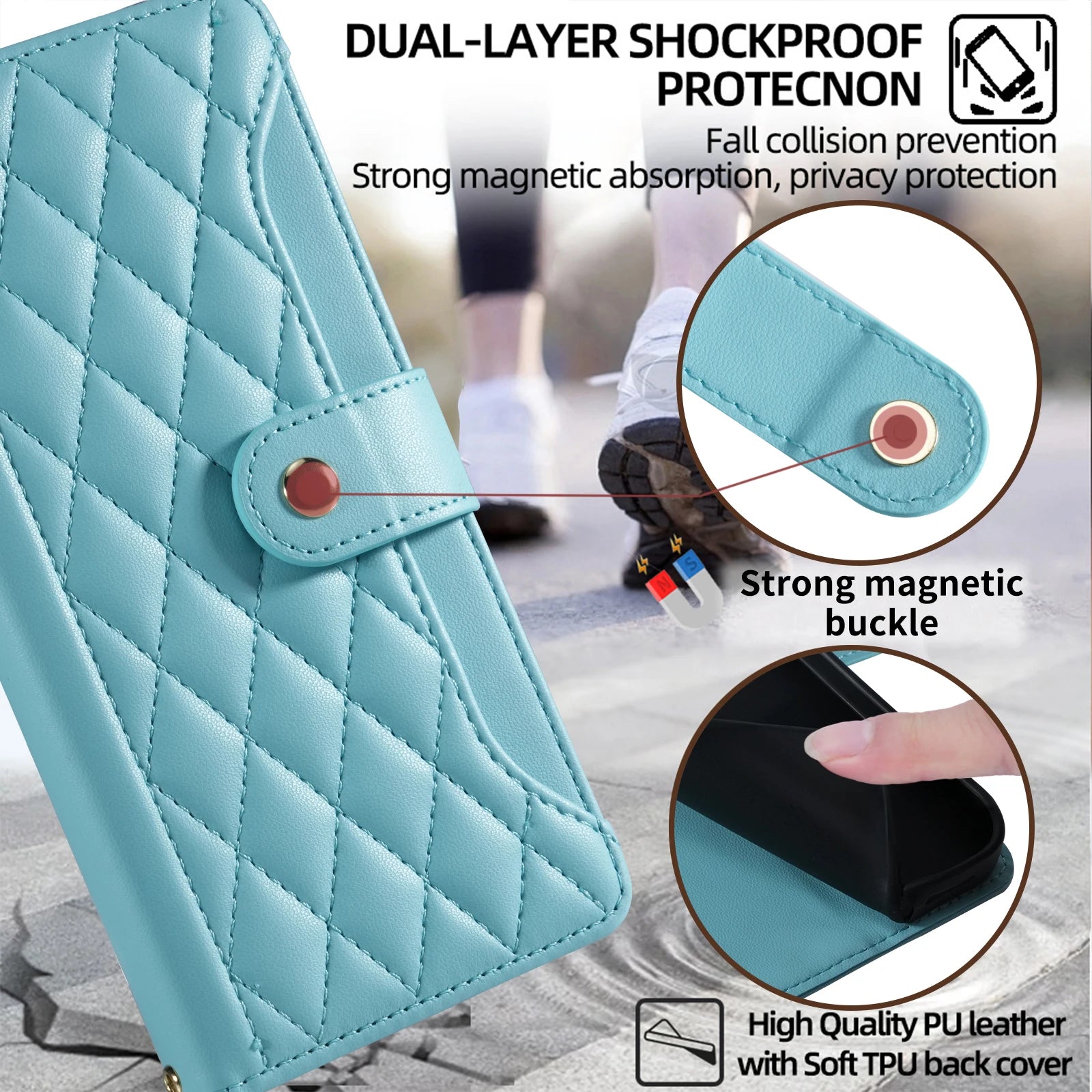 Crossbody Leather Wallet Flip Case with Card Slots and Lanyard Strap for iPhone 14 Series