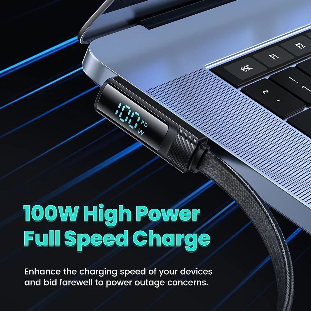 Toocki 5A USB-C PD 100W Fast Charging Cable with 90° Elbow and Digital Display