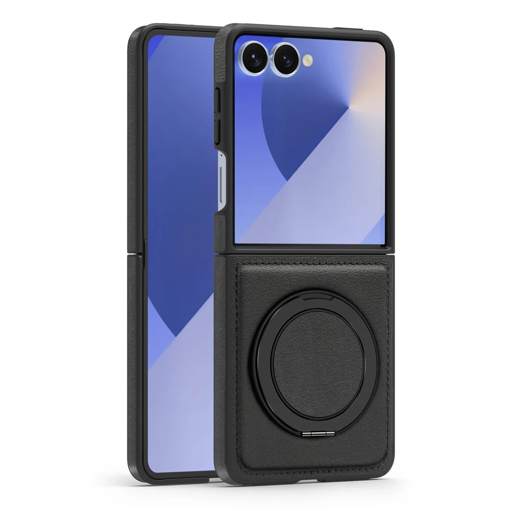 Samsung Galaxy Z Flip 7 Premium Leather Magnetic Case with Ring Holder