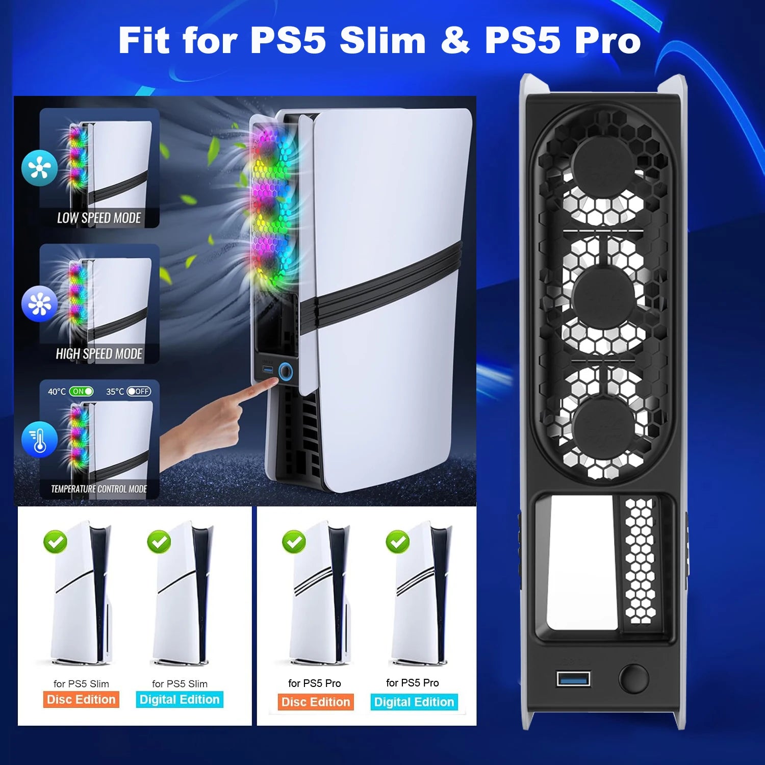 PlayStation 5 Pro Cooling Fan with LED Lights
