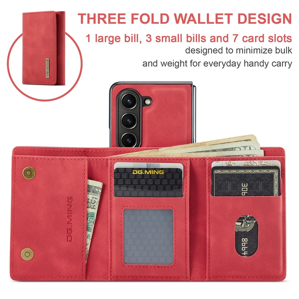 Samsung Galaxy Z Fold 7 Tri-Fold Magnetic Leather Case with Kickstand & Card Holder