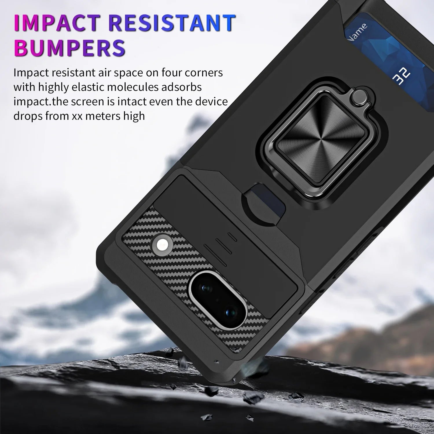 Google Pixel 7 Series TPU Frame Case with Sliding Card Slot & Kickstand Ring