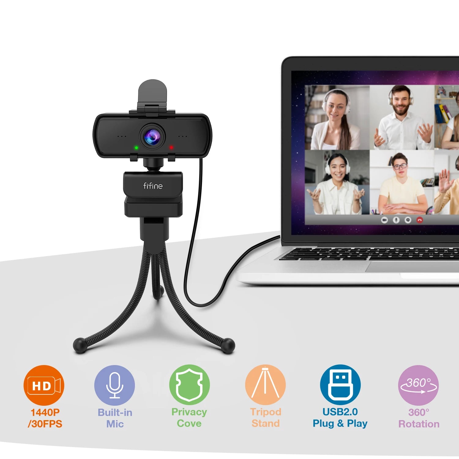 FIFINE K420 1440p Webcam with Built-in Microphone