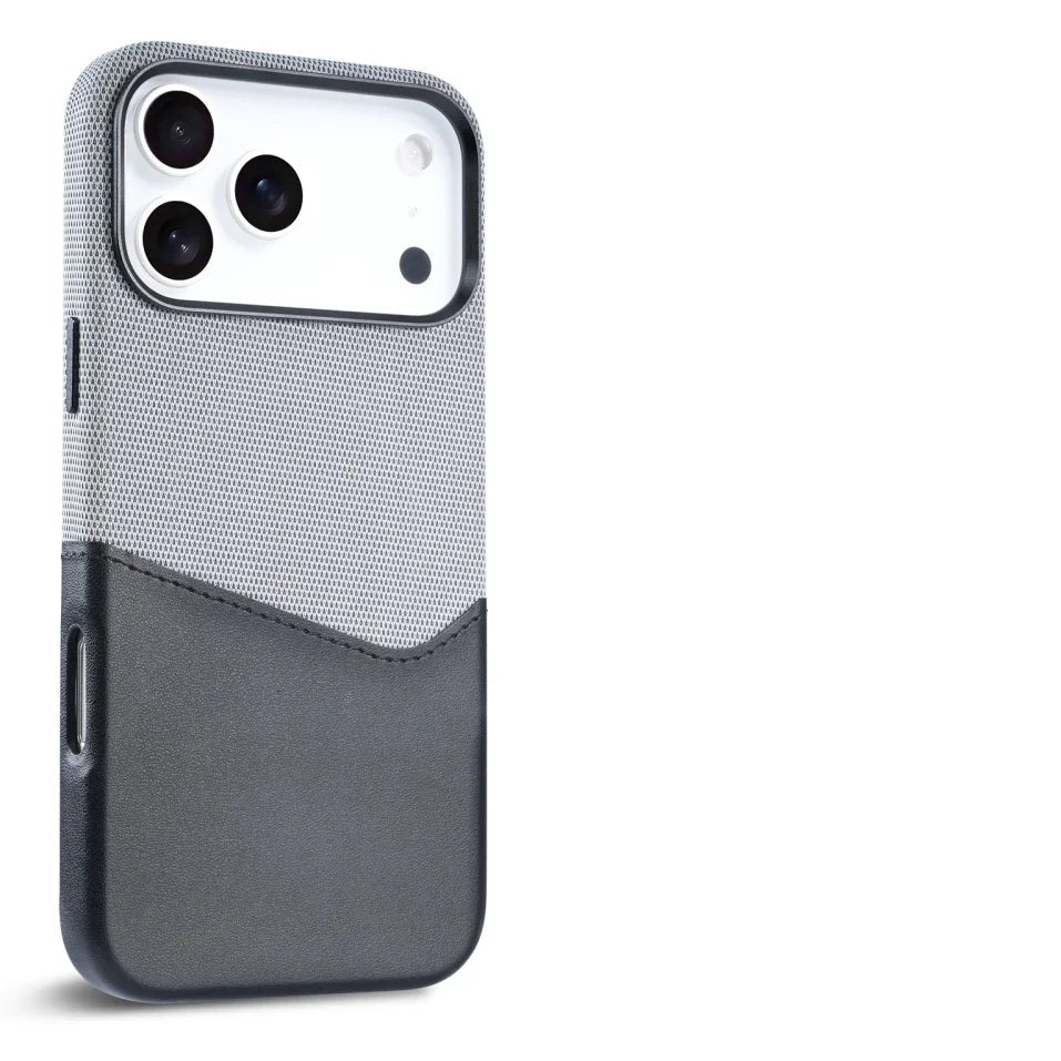 Premium Leather and Fabric Splicing MagSafe Case with Card Slots for iPhone 17 Series