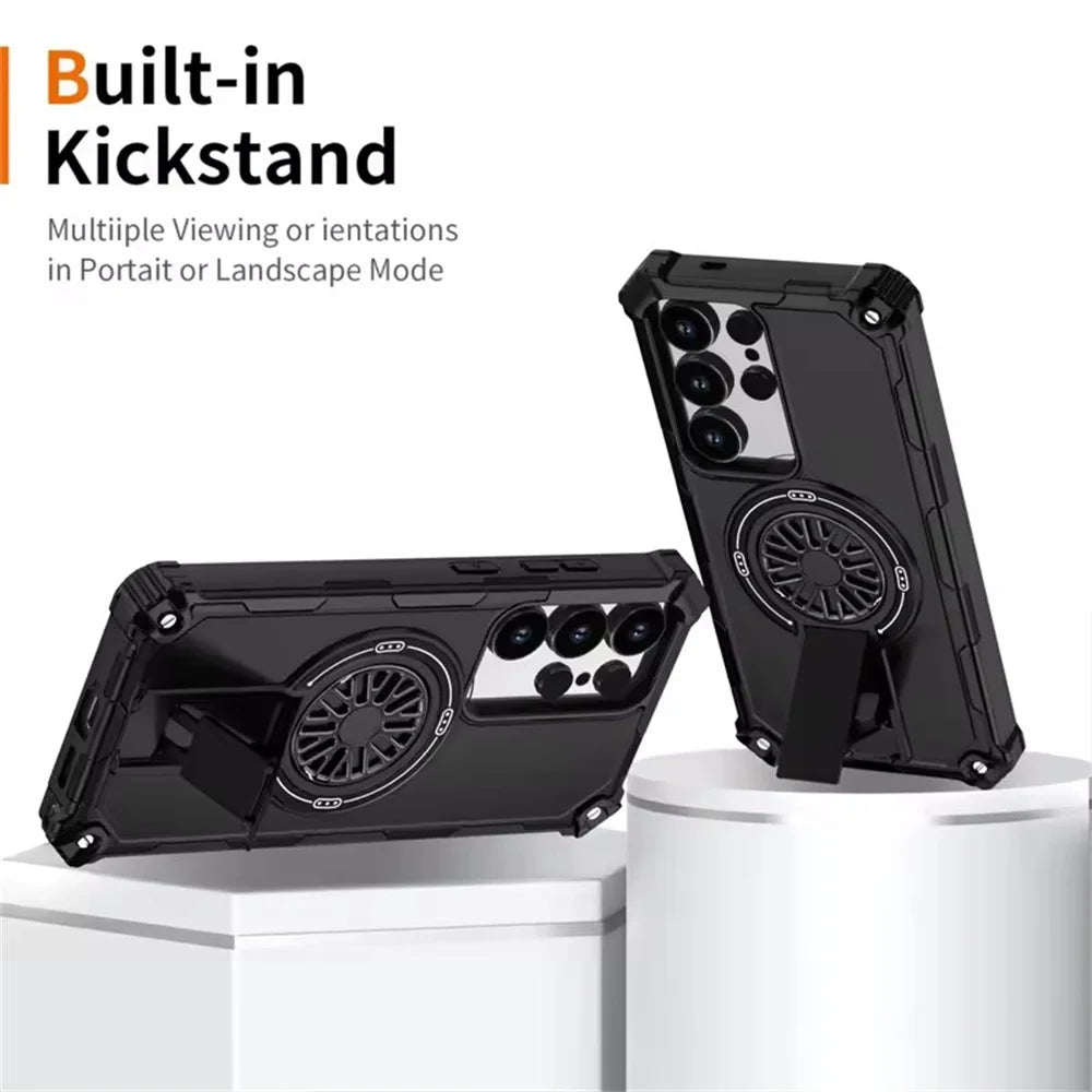 Shockproof Armor MagSafe Case with Invisible Fold Stand for Samsung Galaxy S25 Edge