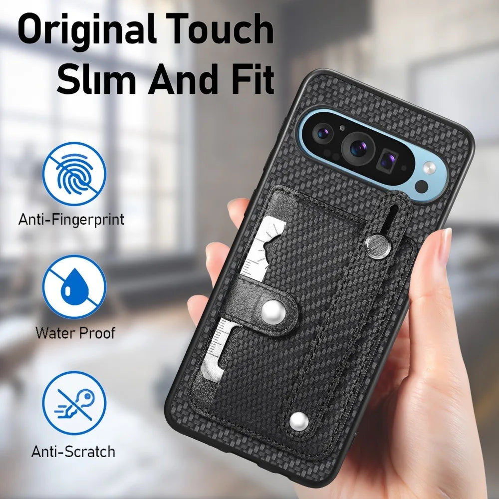 Retro Leather Wallet Phone Case with Card Holder and Wrist Strap for Google Pixel 9 Series – Vintage Style & Functionality