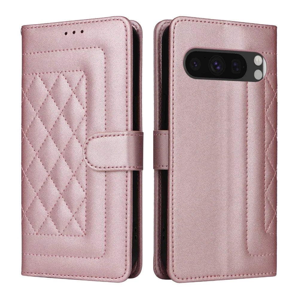 Google Pixel 9 Leather Flip Wallet Case with Wrist Strap & Card Holder