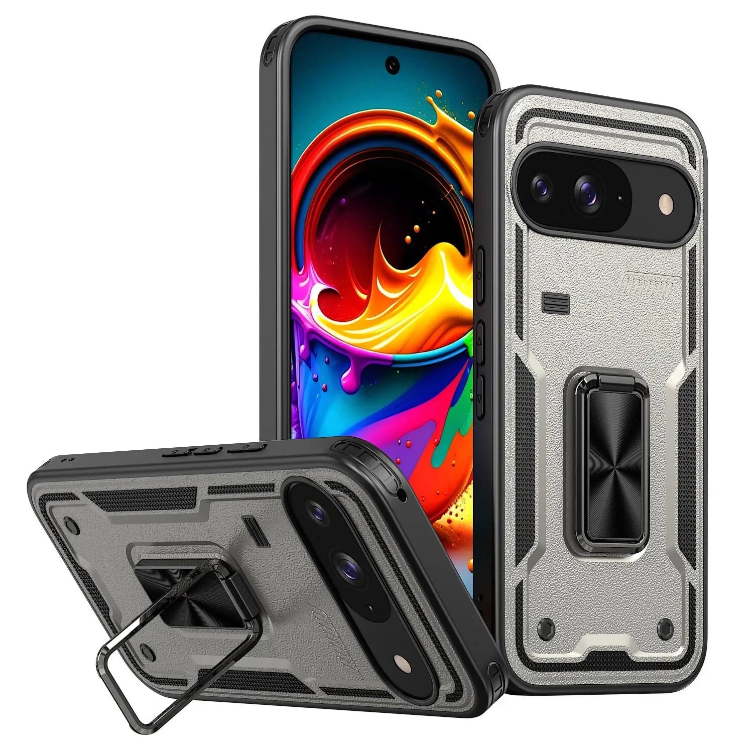Shockproof Magnetic Case with Car Mount Ring Stand for Google Pixel 9 Series