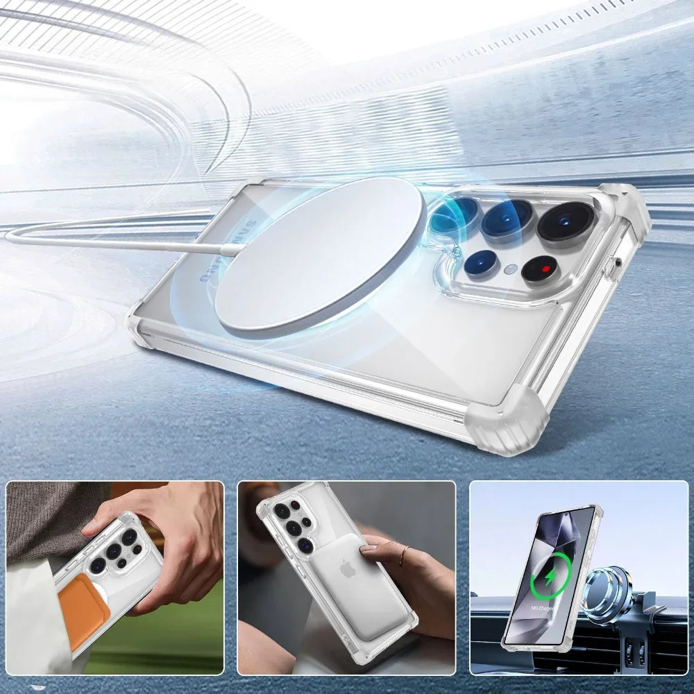 Protective Transparent Magnetic Case with 360° Rotating Holder for Samsung Galaxy S25 Series