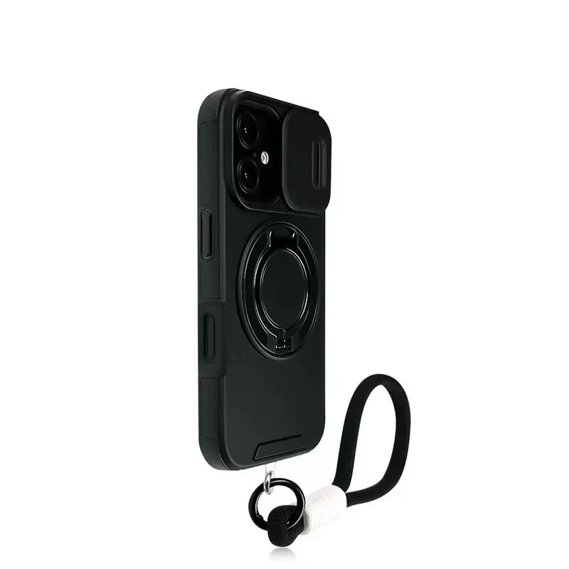 iPhone 16 Series Protective Case with Ring Holder & Wrist Strap