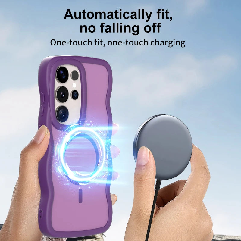 Luxury Wavy Frame Matte Translucent Magnetic Case for Samsung Galaxy S25 Series