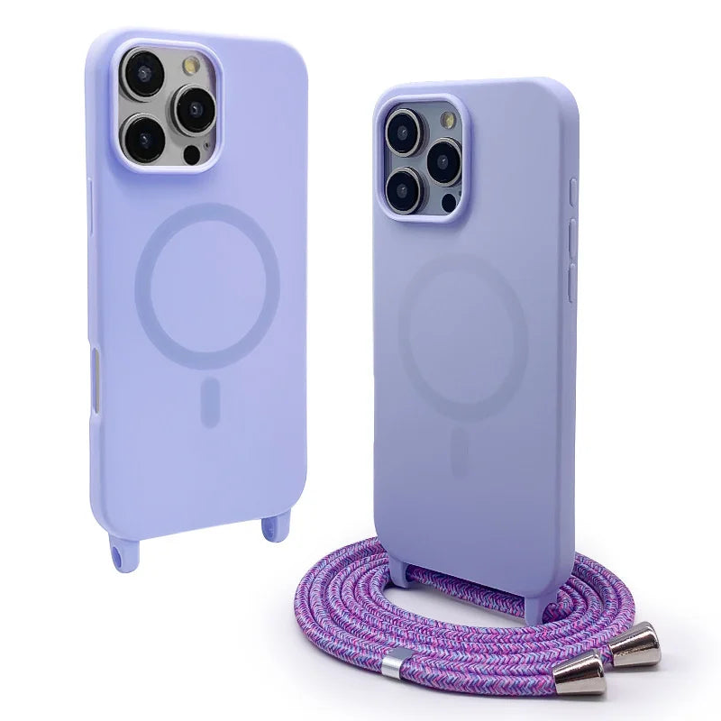 Soft TPU Silicone Crossbody Lanyard Case with MagSafe for iPhone 16 Series