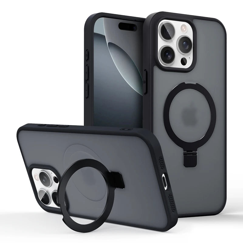 Shockproof Translucent Matte MagSafe Case with Invisible Stand for iPhone 15 Series