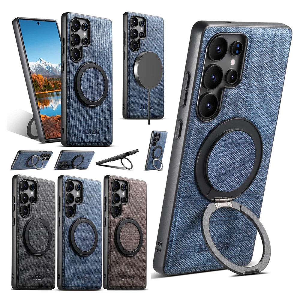 Samsung Galaxy S25 Ultra Denim Magnetic Case with 360° Ring Bracket & Kickstand