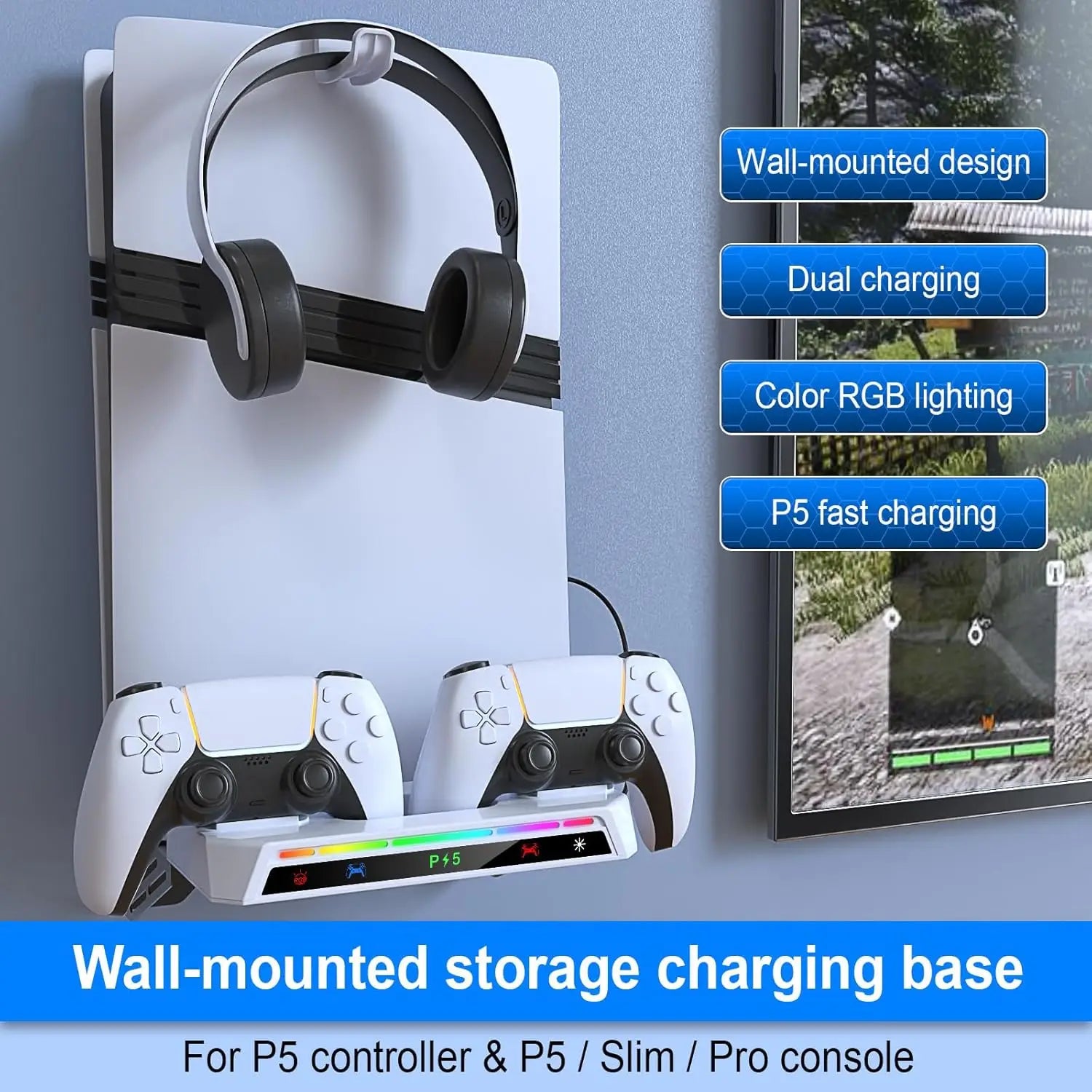 PlayStation 5 Pro RGB Wall Mount & USB Charging Hub