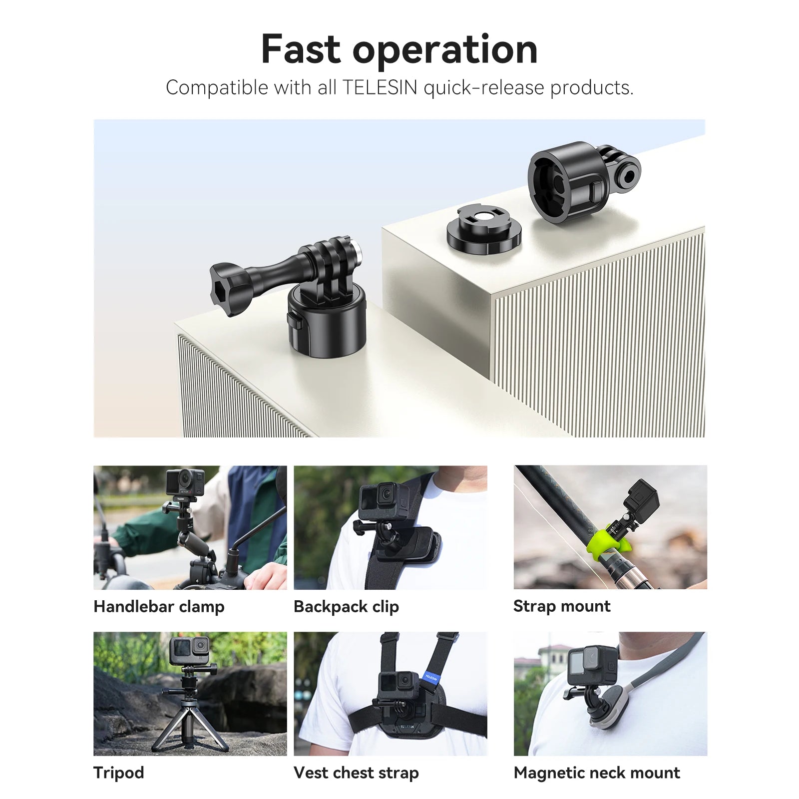 TELESIN Quick Release Silicone Adjustable Mini Bracket for Action Cameras