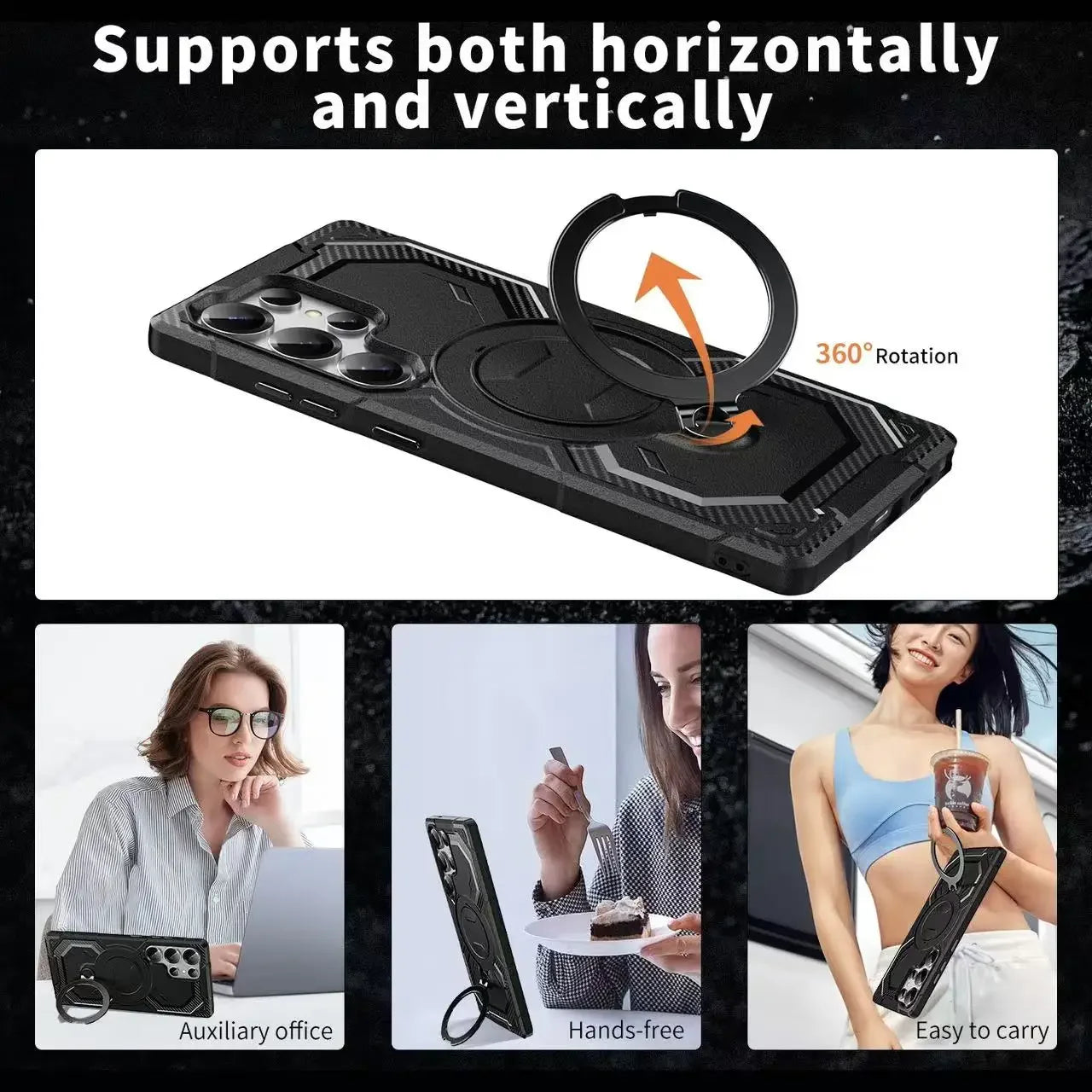 Samsung Galaxy S25 Series Protective Magnetic Case with Rotating Stand