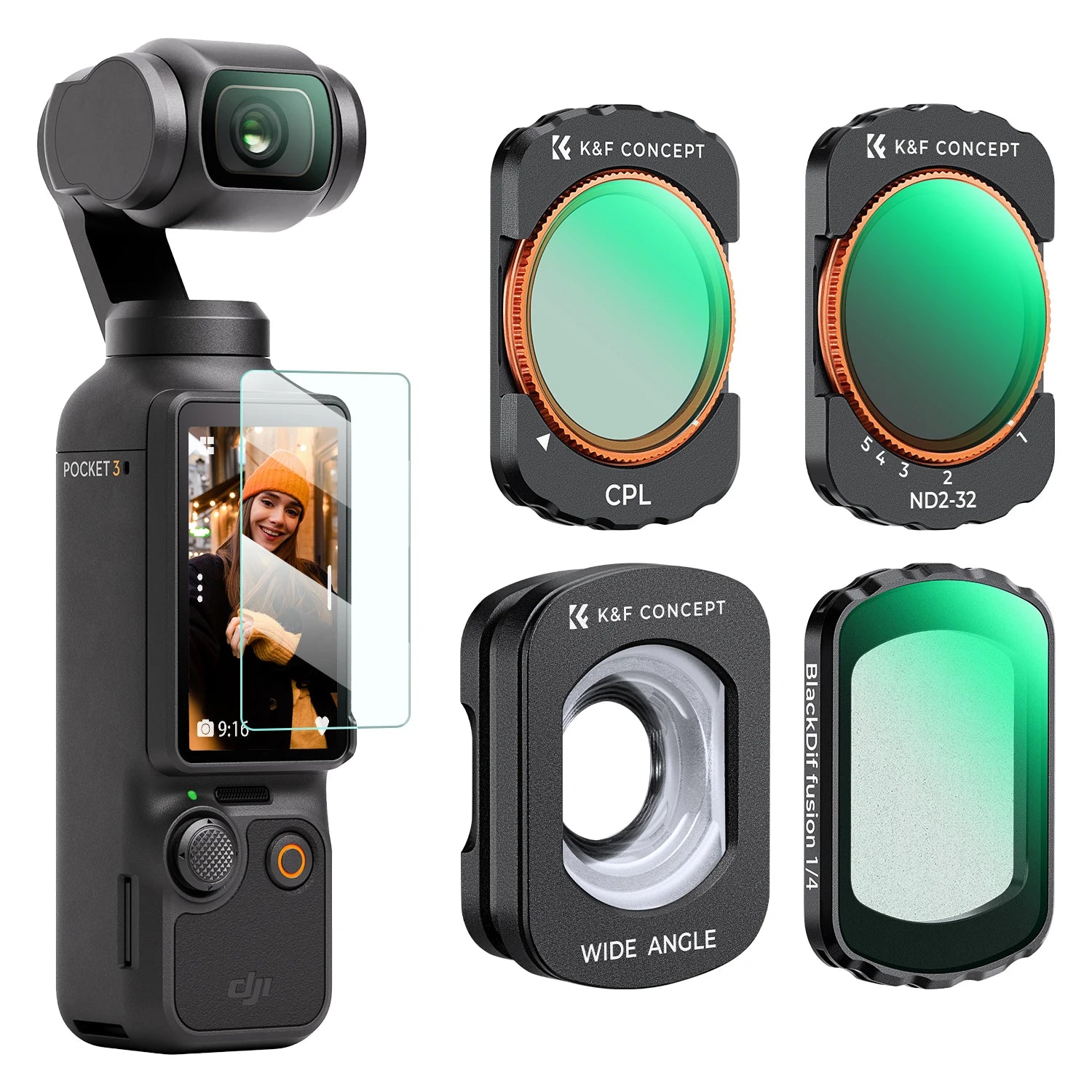 K&F Concept 2-in-1 Adjustable Sports Camera Filter Set for DJI Osmo Pocket 3