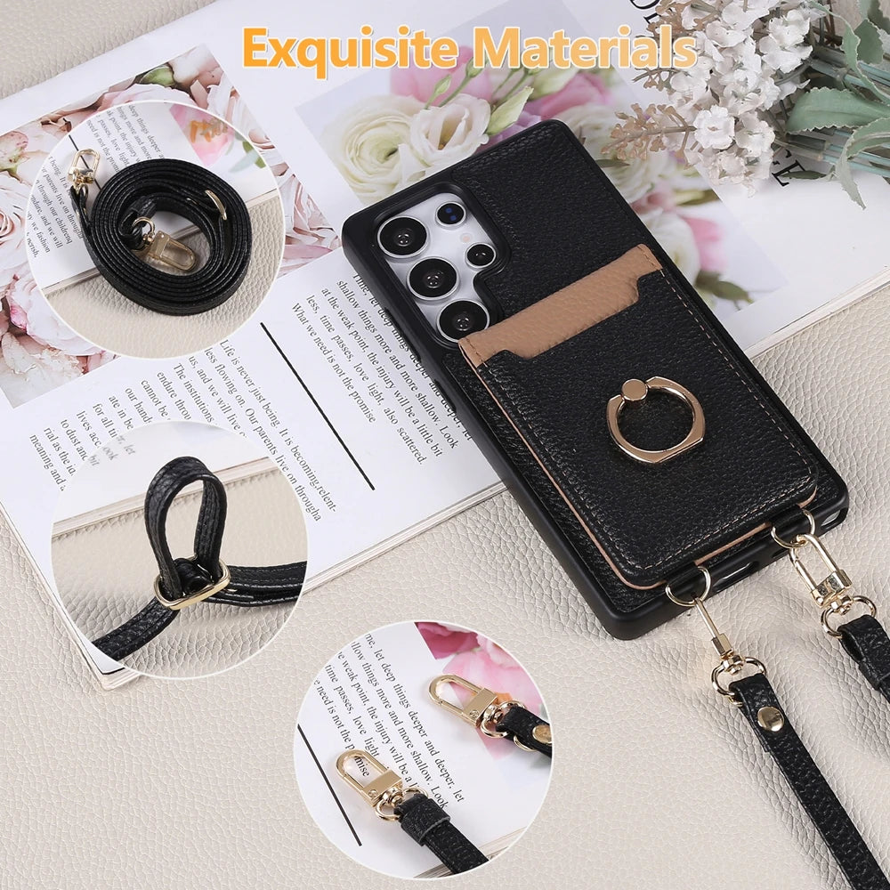 Crossbody Leather Wallet Case & Kickstand for Samsung Galaxy S25 Series