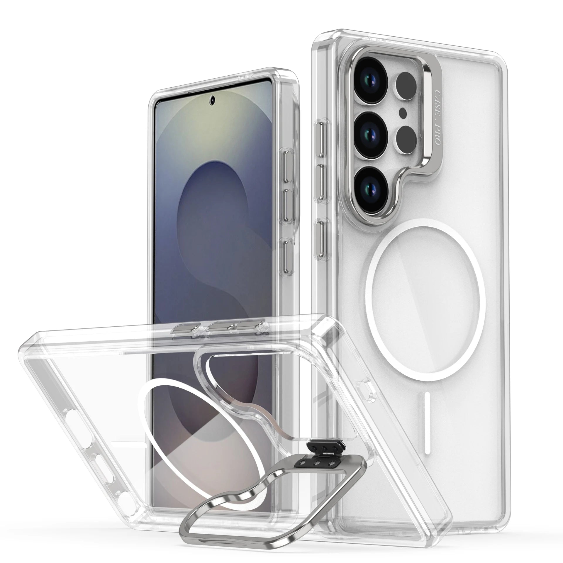 Crystal Clear Magnetic Case with Camera Bracket Stand for Samsung Galaxy S25 Series