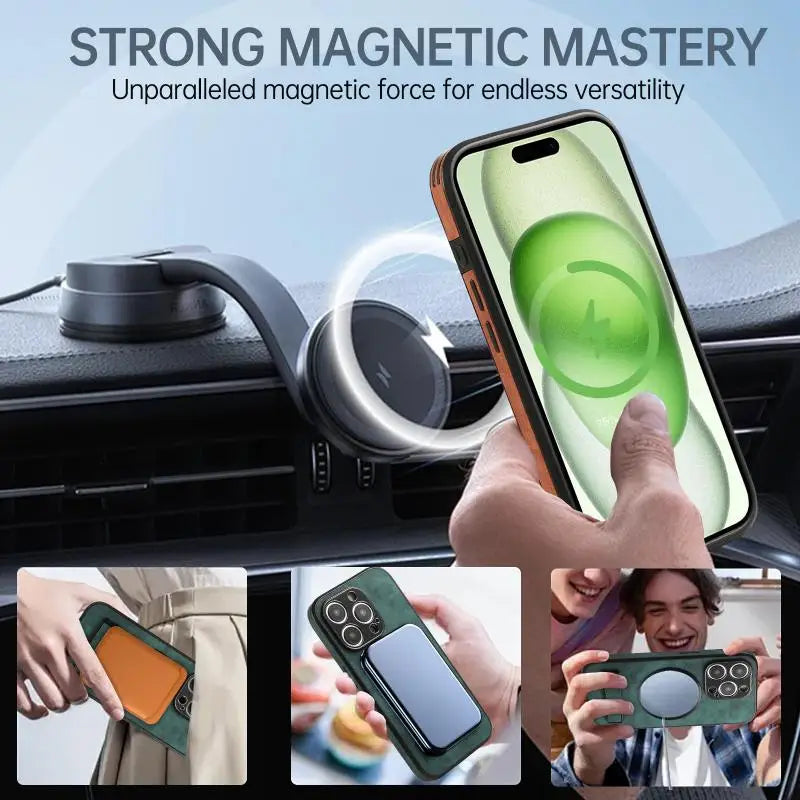 Matte PU Leather MagSafe Case for iPhone 16 Series