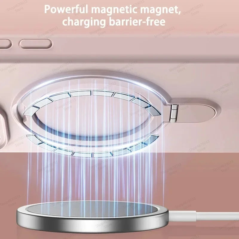 iPhone 17 Series Silicone MagSafe Case with Rotating Ring Holder Stand
