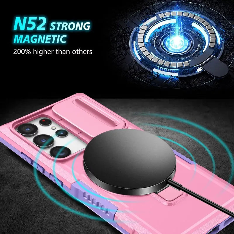 Samsung Galaxy S25 Series Magnetic Hybrid Armor Case with Ring Holder