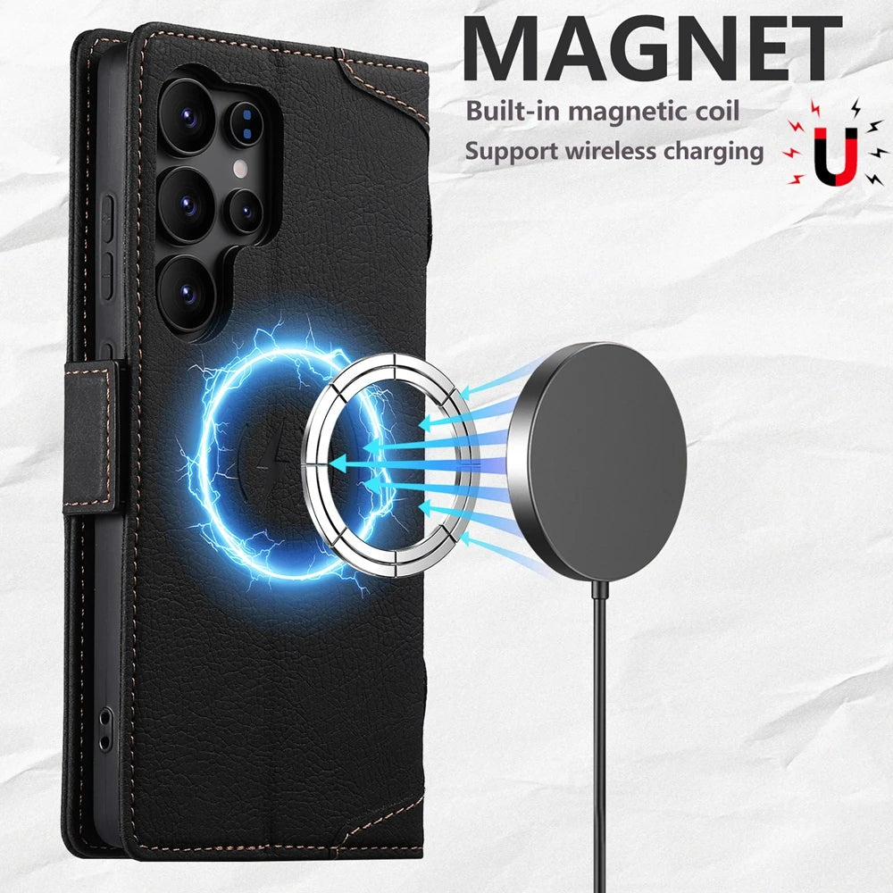 Samsung Galaxy S25 Ultra PU Leather Magnetic Flip Wallet Case