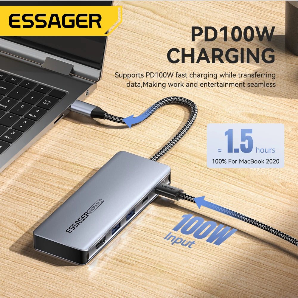 Essager USB-C Hub with M.2 SSD Enclosure – Expand Connectivity & Storage