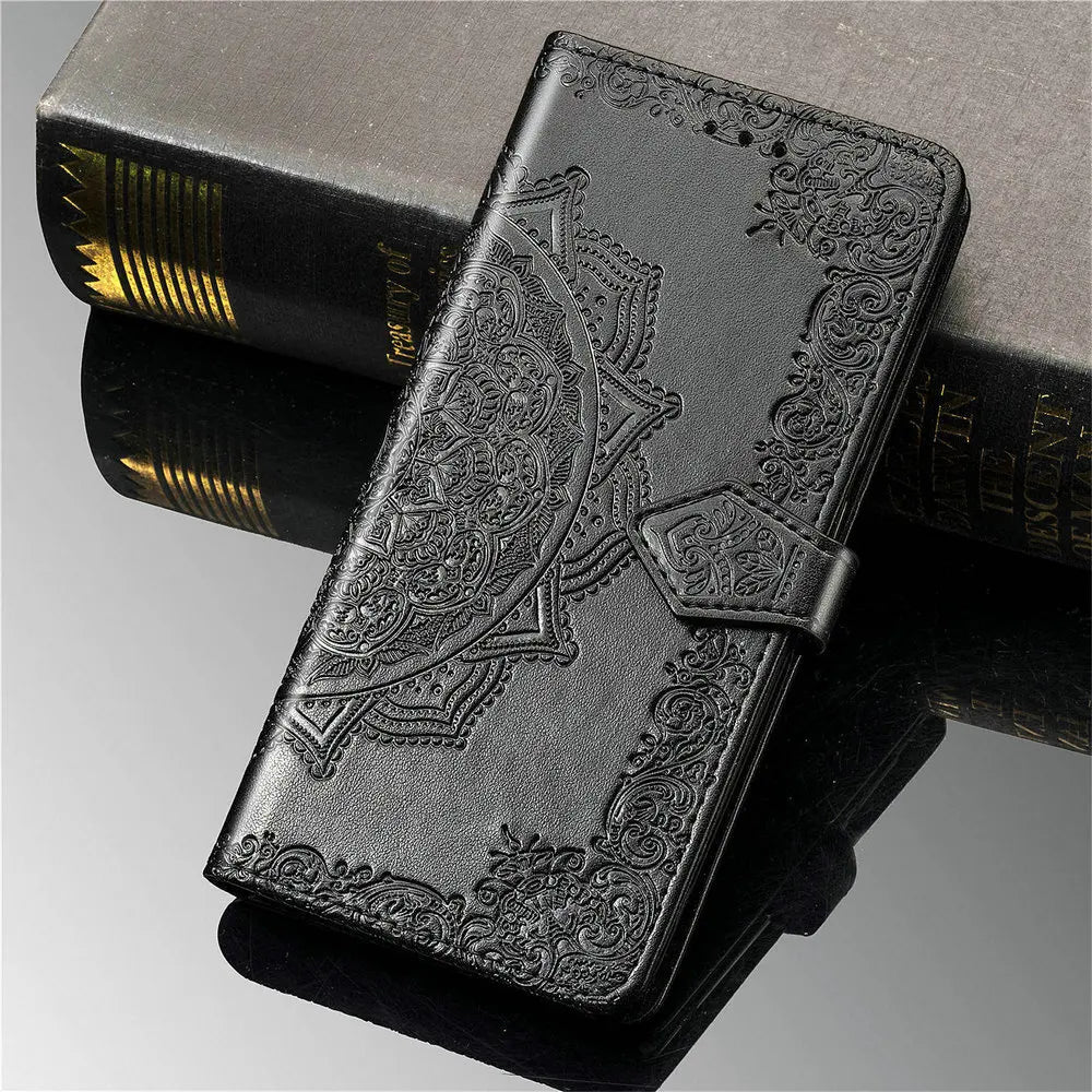 Premium Leather 3D Engraved Flip Wallet Case for iPhone 17 Series