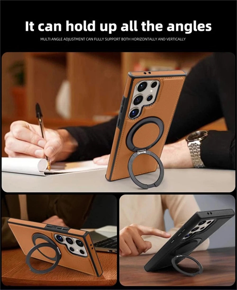 Samsung Galaxy S25 Series Leather Case with 360° Rotating Stand