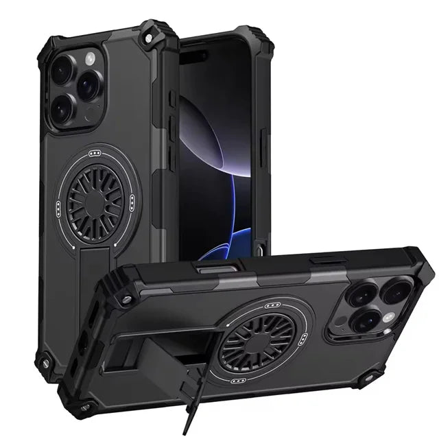 Shockproof Armor MagSafe Case with Invisible Fold Stand for iPhone 16 Series