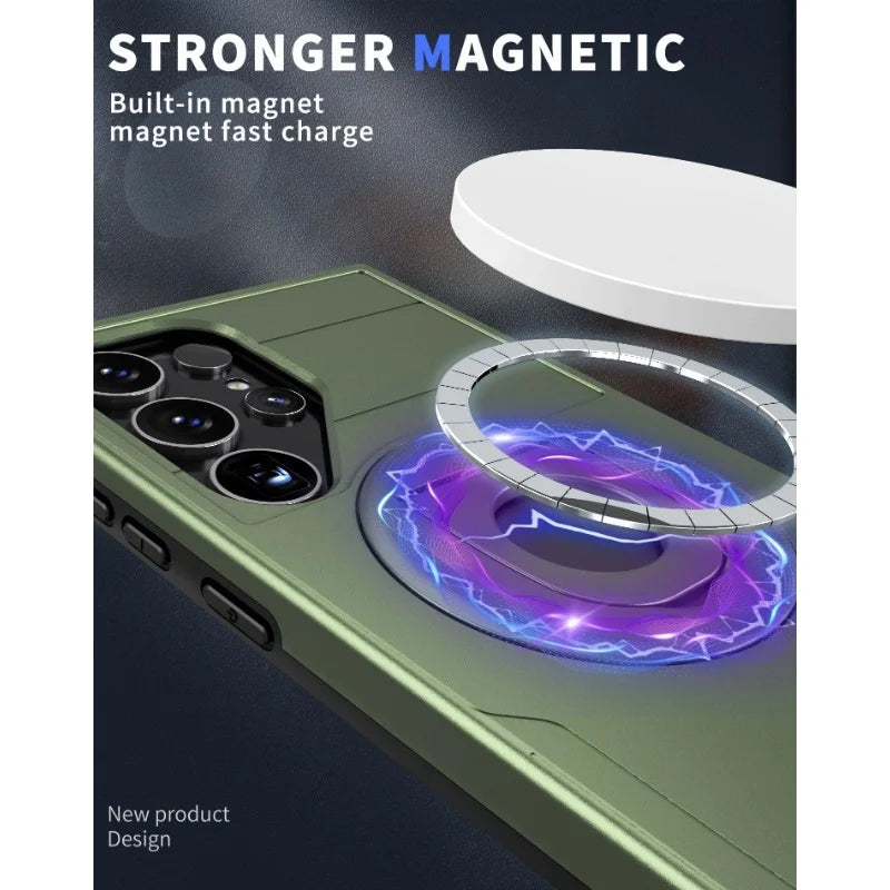 Shockproof Armor Phone Magnetic Case with Ring Kickstand for Galaxy S25 Series