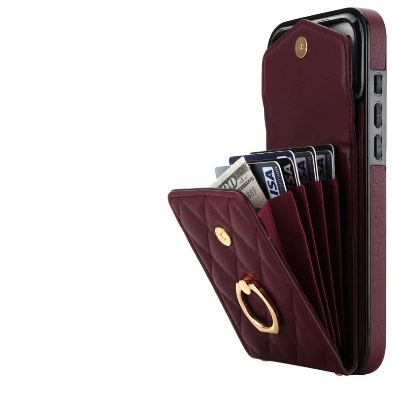 Premium Leather Wallet Case with Ring and Lanyard for iPhone 17 Series