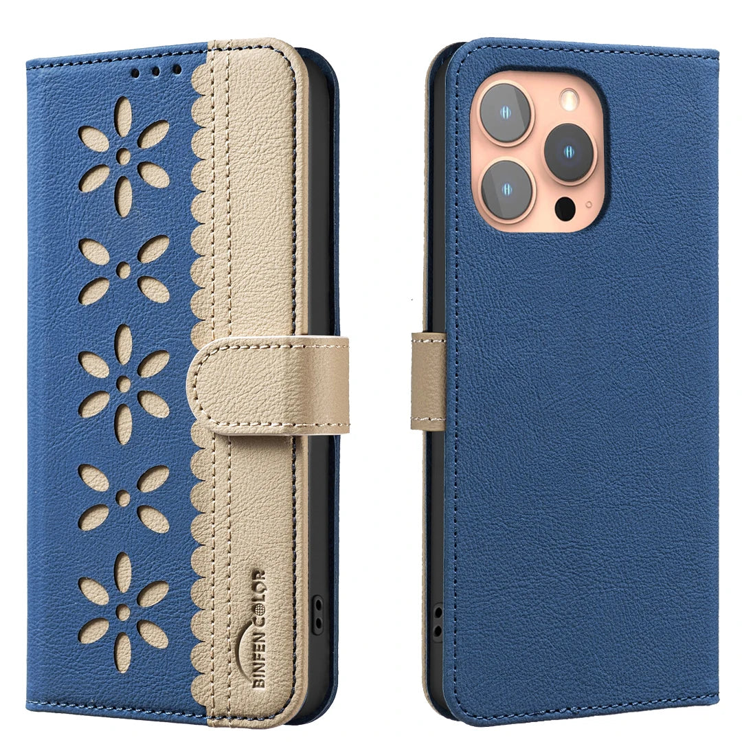 Flower Pattern Flip Leather Wallet Case for iPhone 16 Series