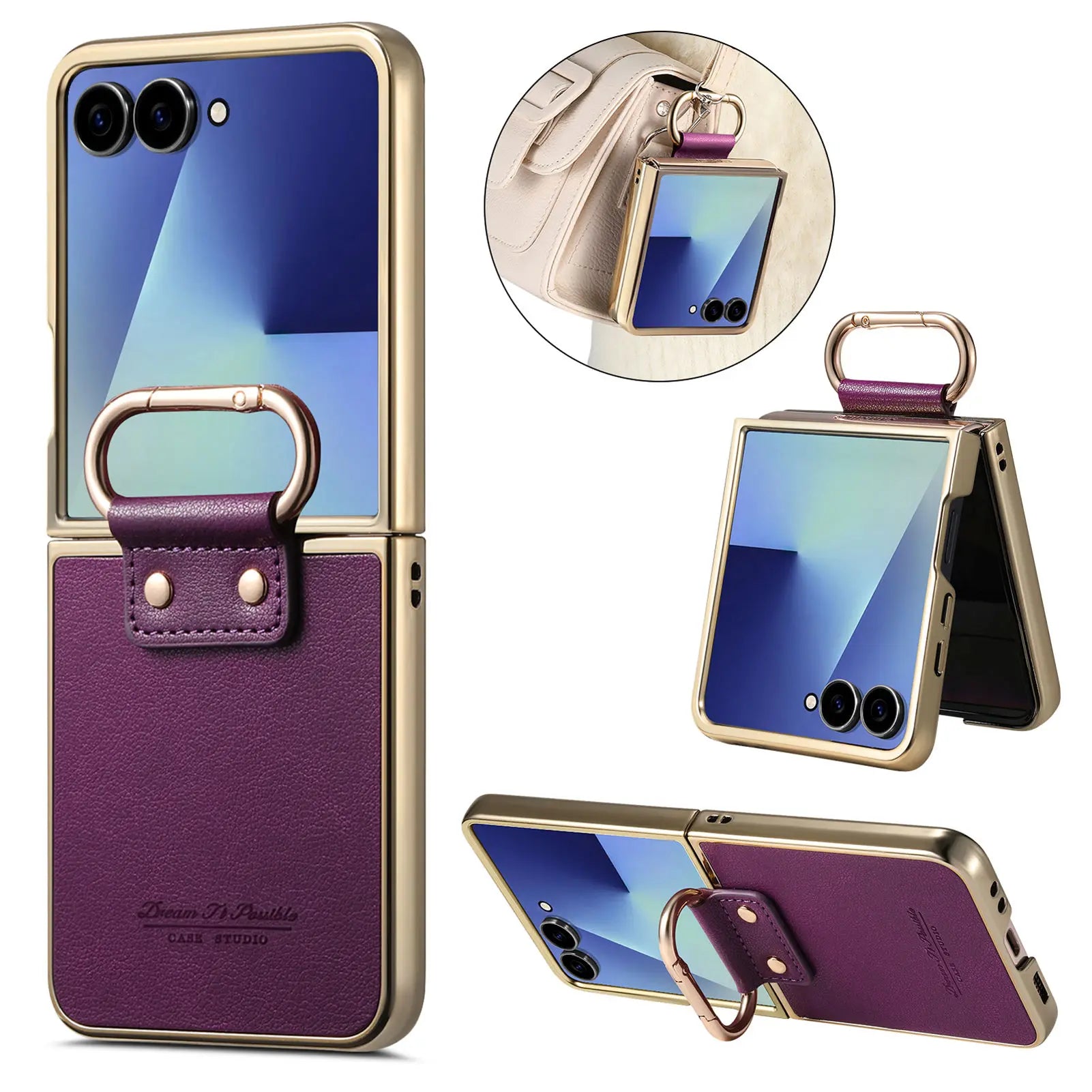 Samsung Galaxy Z Flip 7 Premium Leather Case with Metallic Trim