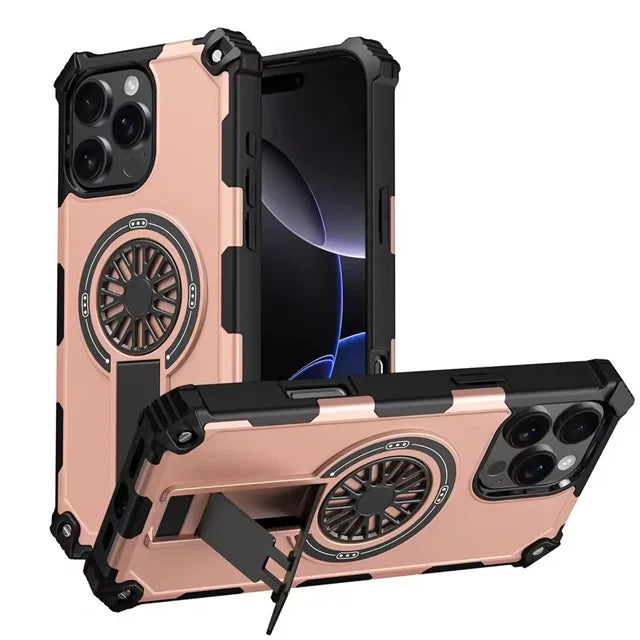 Shockproof Armor MagSafe Case with Invisible Fold Stand for iPhone 16 Series