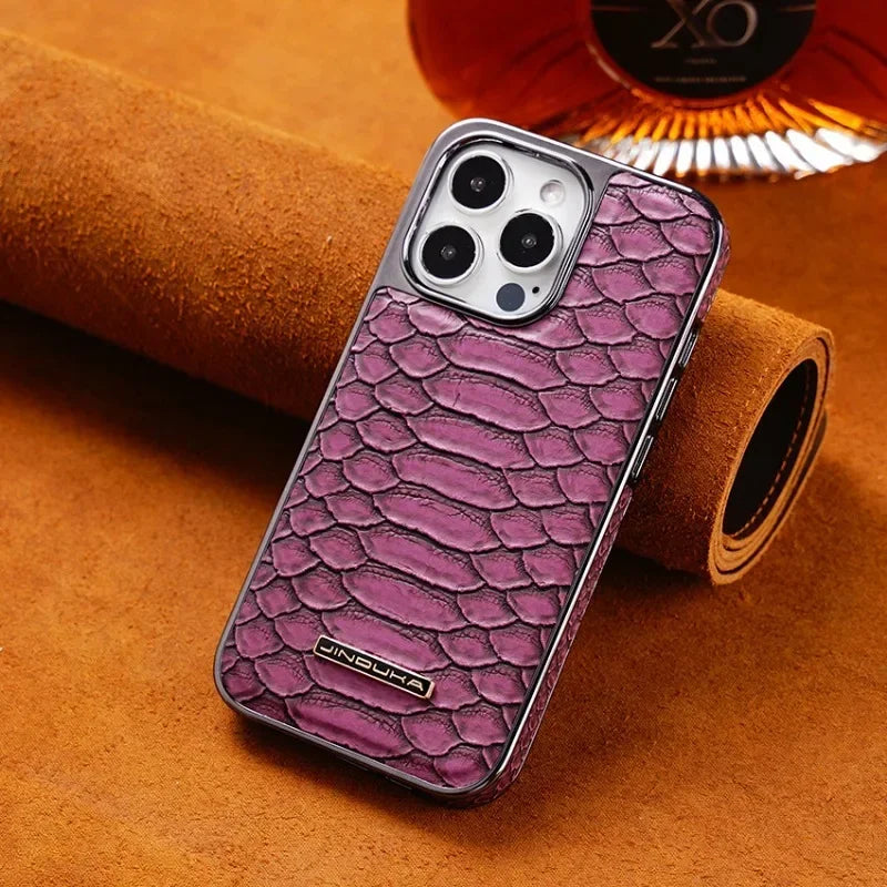 Premium Snake Skin Texture Leather Case for iPhone 16 Series