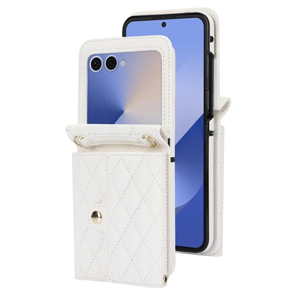 Anti-Drop Leather Wallet Case with Crossbody Strap and Card Holder for Samsung Galaxy Z Flip 7