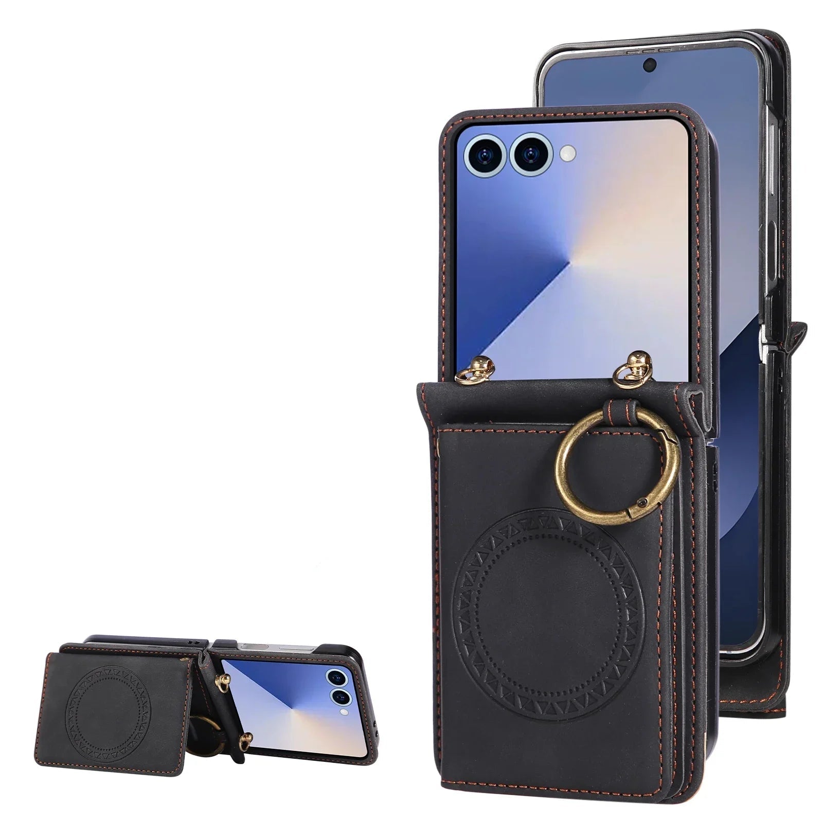 Samsung Galaxy Z Flip 7 Leather Magnetic Wallet Case with Card Slots