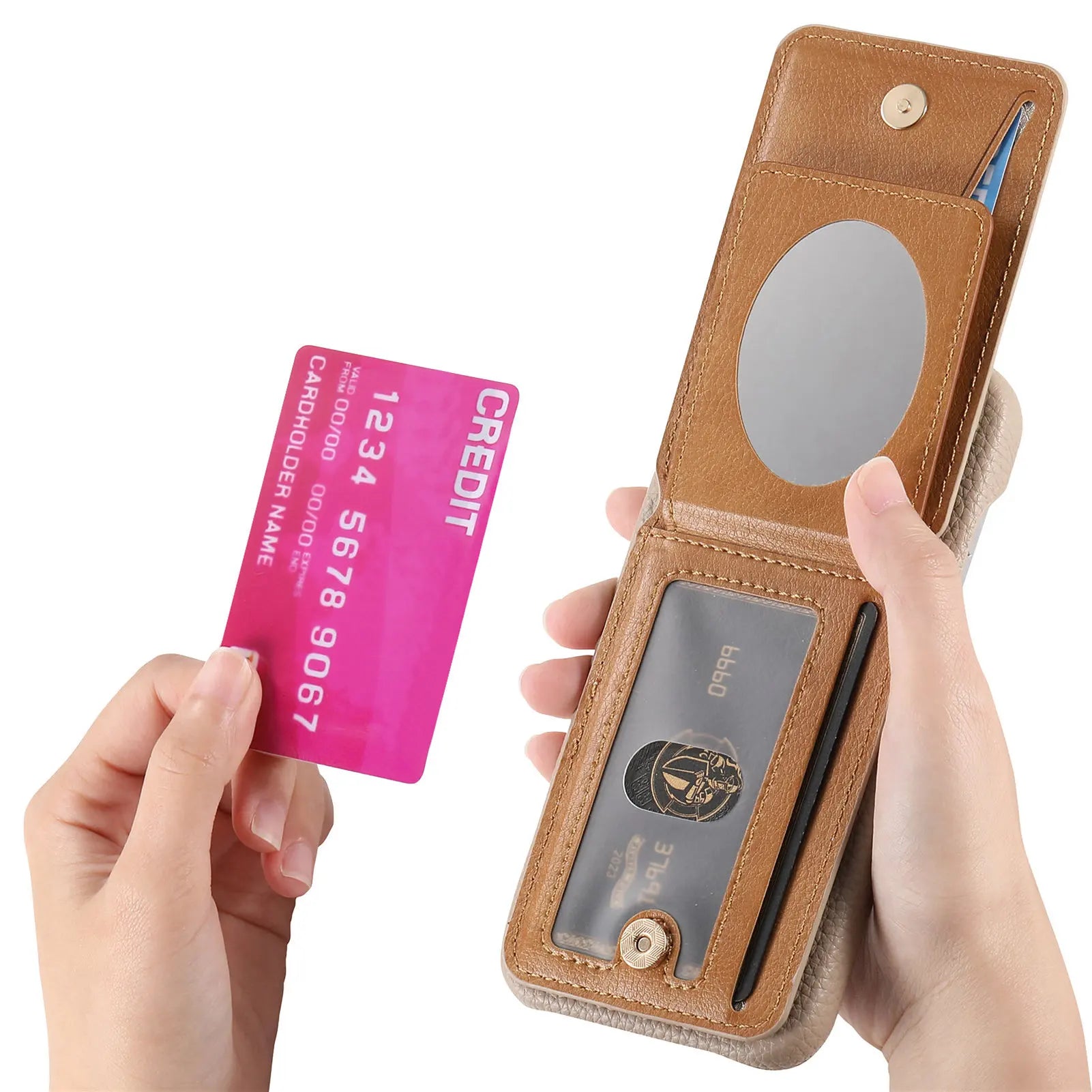 RFID Blocking Wallet Case with Makeup Mirror & Heart Design for Google Pixel 9 Series