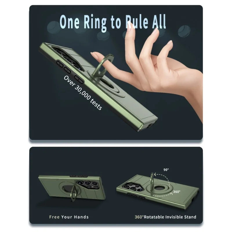 Shockproof Armor Phone Magnetic Case with Ring Kickstand for Galaxy S25 Series