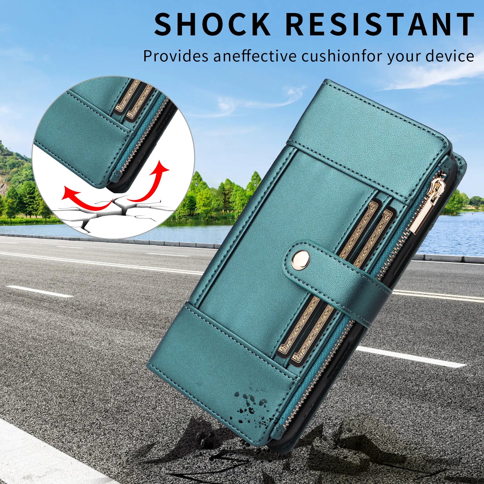 Crossbody Lanyard Wallet Case with Zipper & Card Holder for iPhone 16 Series