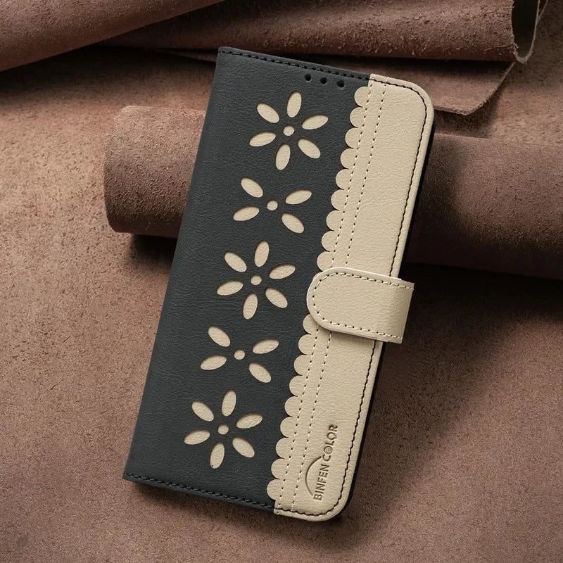 Flower Pattern Flip Leather Wallet Case for iPhone 16 Series